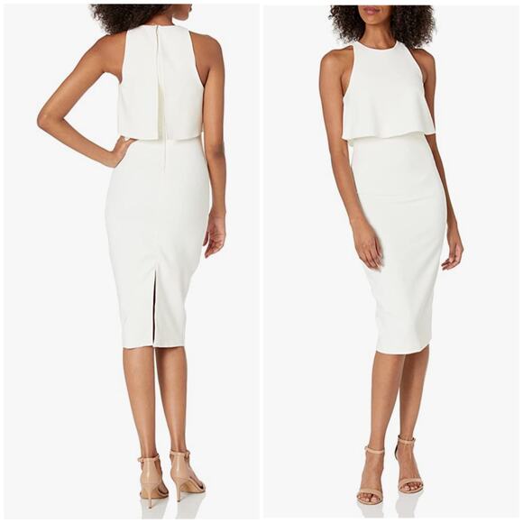 Likely Shayna Ruffle Overlay Cocktail Dress Knee Length White Size 10 - Picture 1 of 10